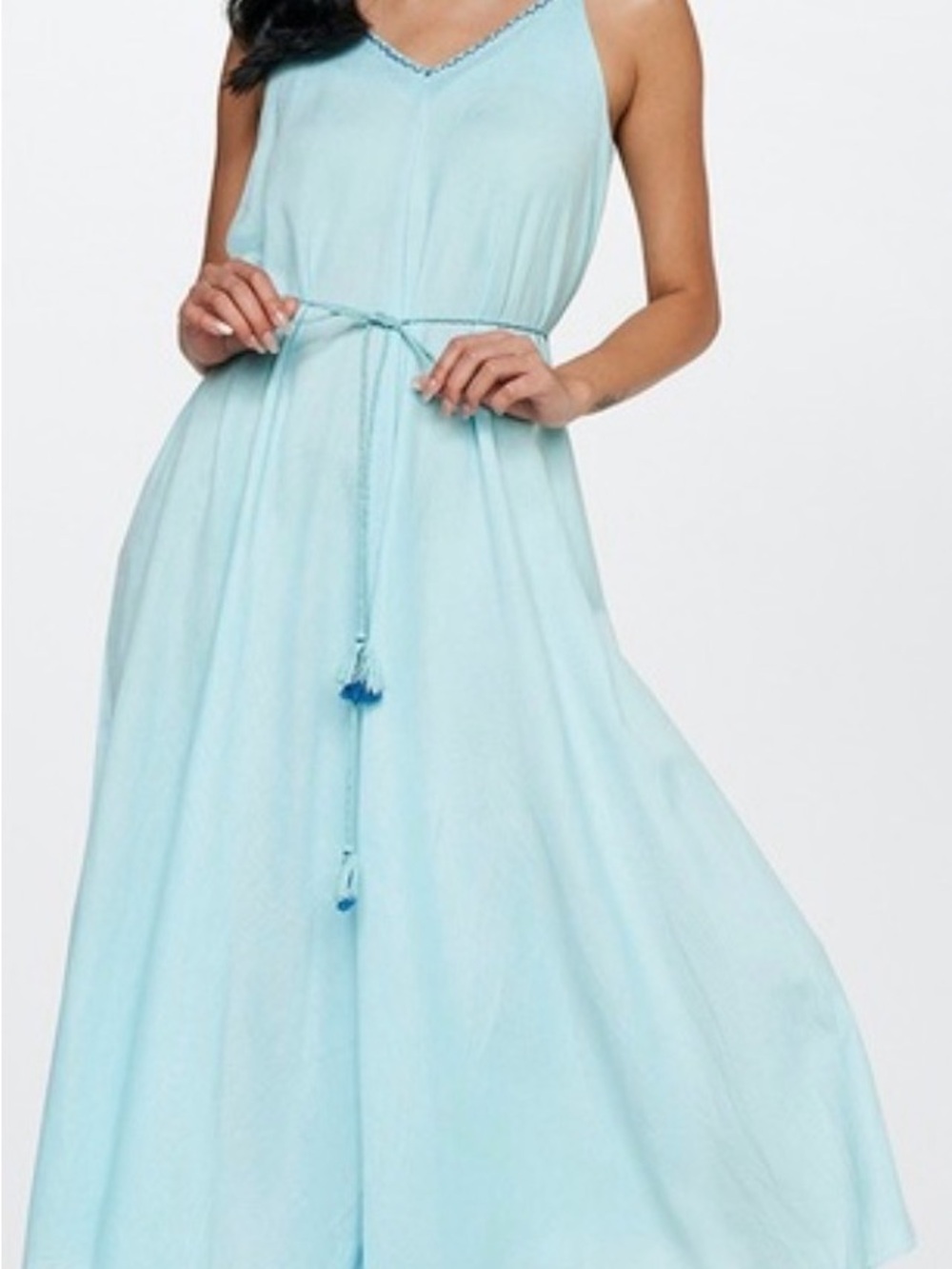 Light Blue Womens Jumpsuit with Braided Tie